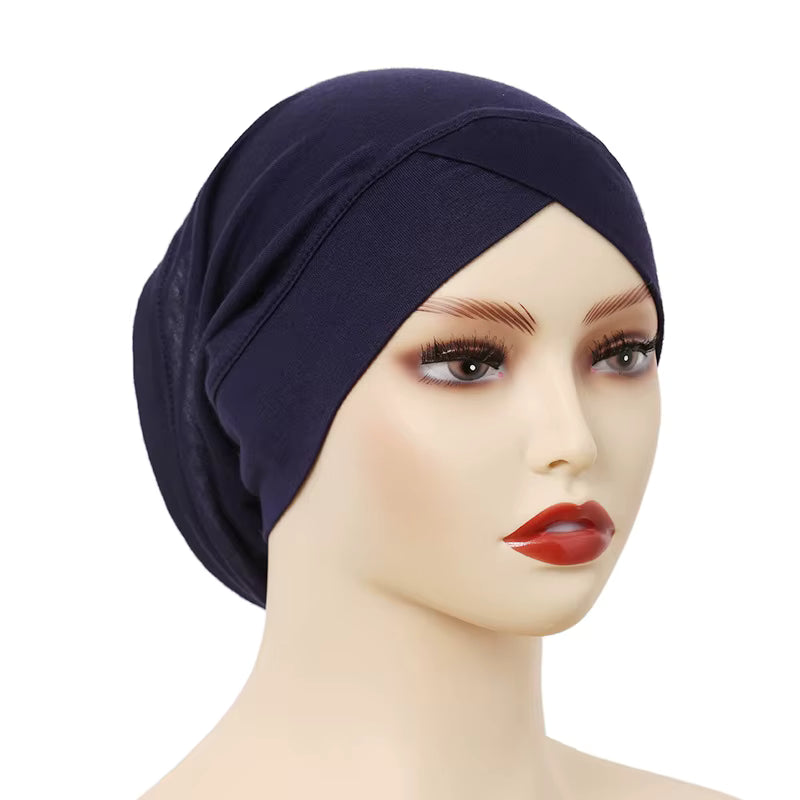 crossed underscarf in dark navy