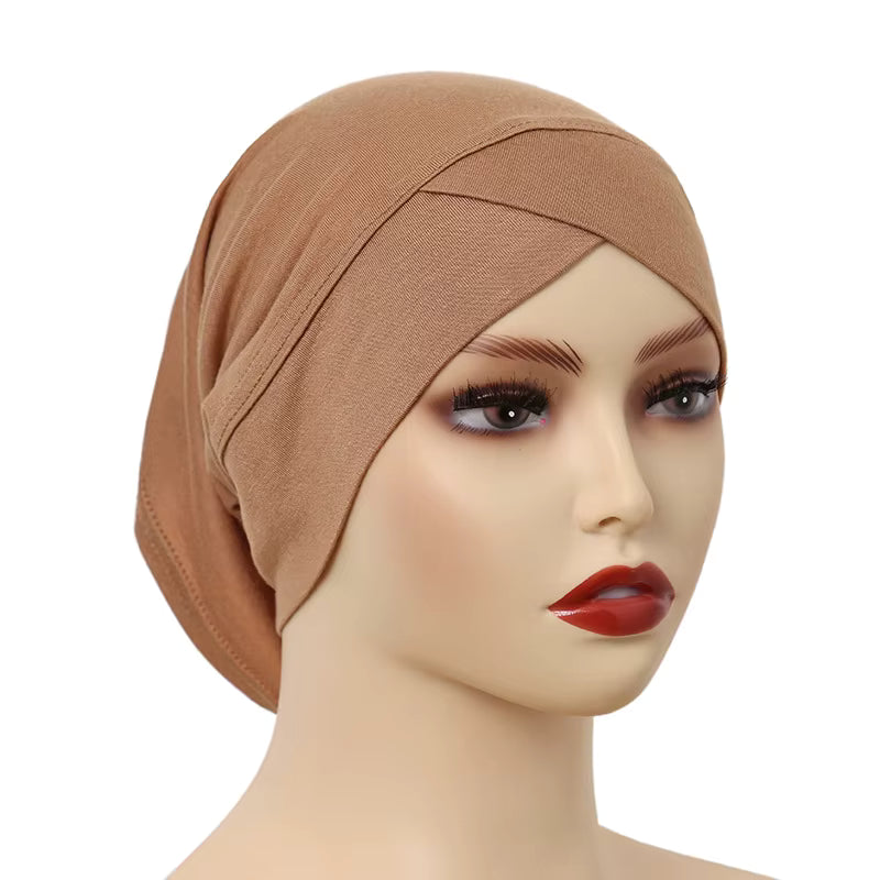 crossed underscarf in soft taupe