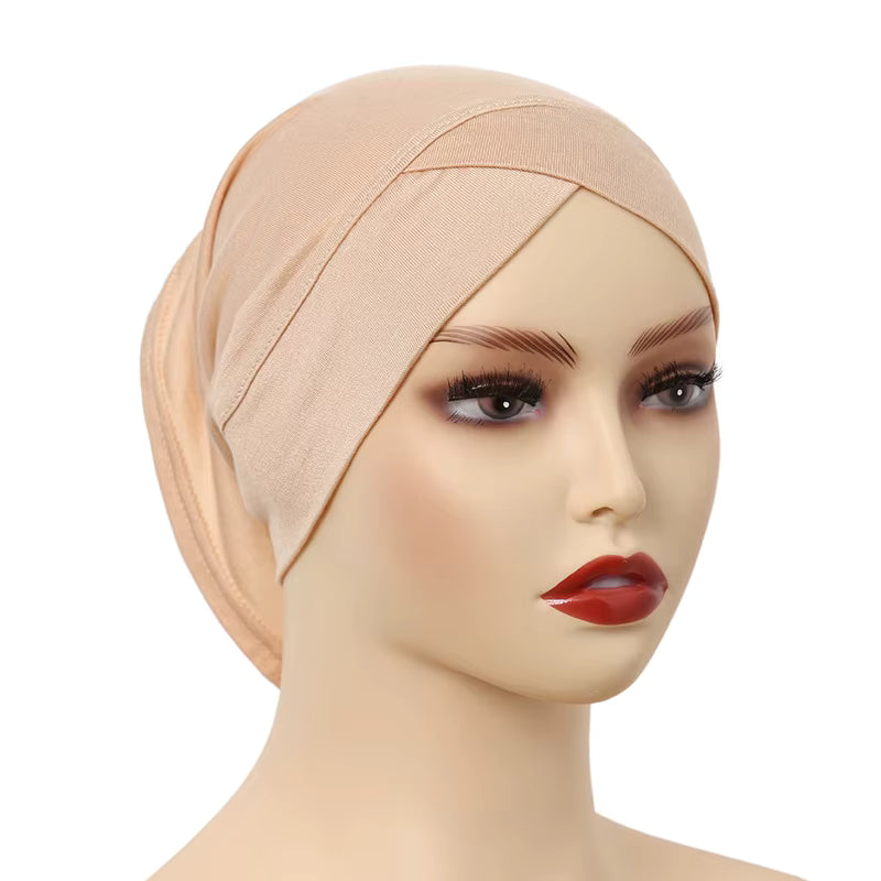 crossed underscarf in warm nude